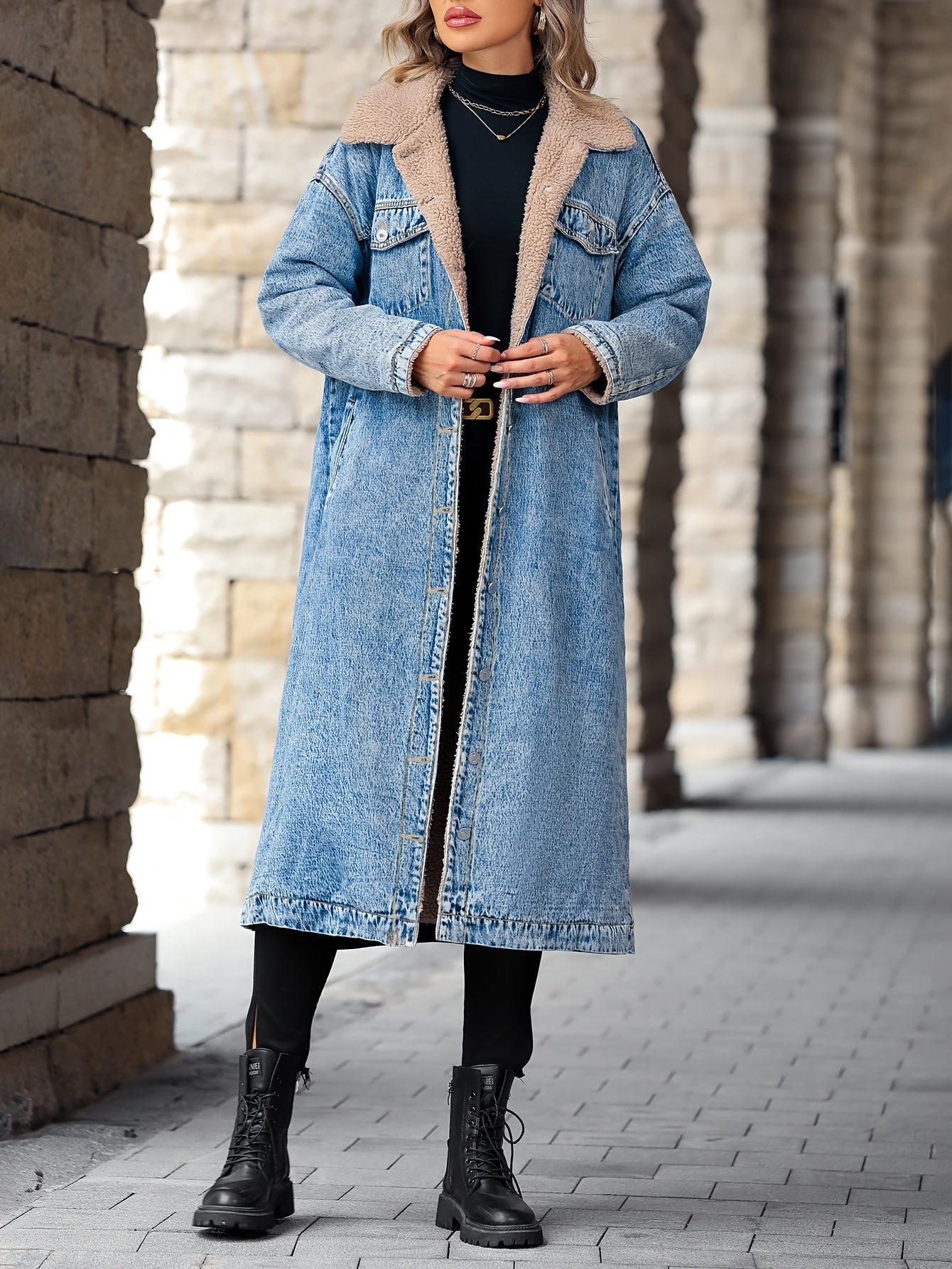  Casual Denim Jacket Women's Plus Solid Fleece Longline Denim