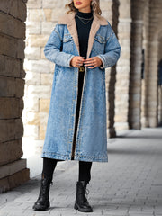  Casual Denim Jacket Women's Plus Solid Fleece Longline Denim