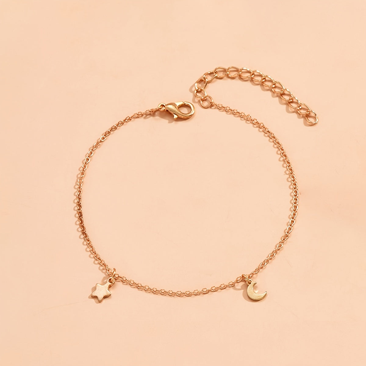 3 Pcs Moon Pendant Anklet Set 14K Plated Zinc Alloy Bracelet