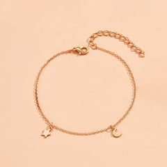 3 Pcs Moon Pendant Anklet Set 14K Plated Zinc Alloy Bracelet