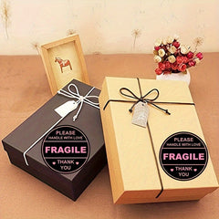 2" Pink Fragile Handle Heart Label Stickers 60pcs Adhesive
