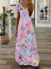  Floral Print V Neck Maxi Dress