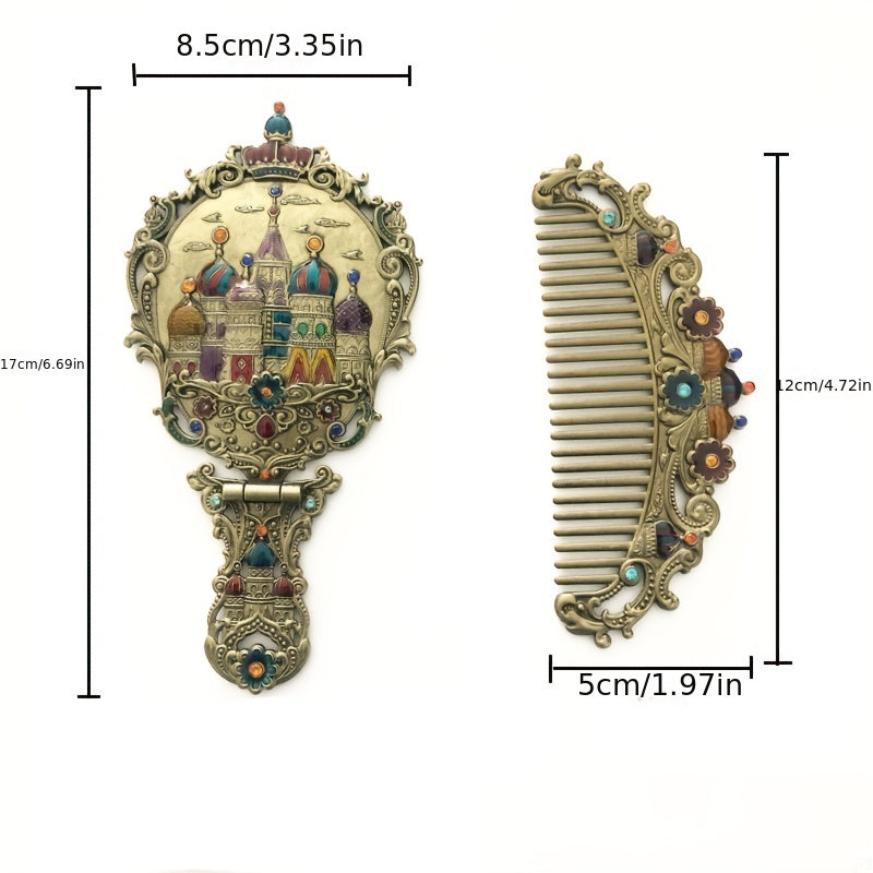 Antique Mirror Comb Set Handheld Makeup Beauty Mirror Compact Purse Small Mirror