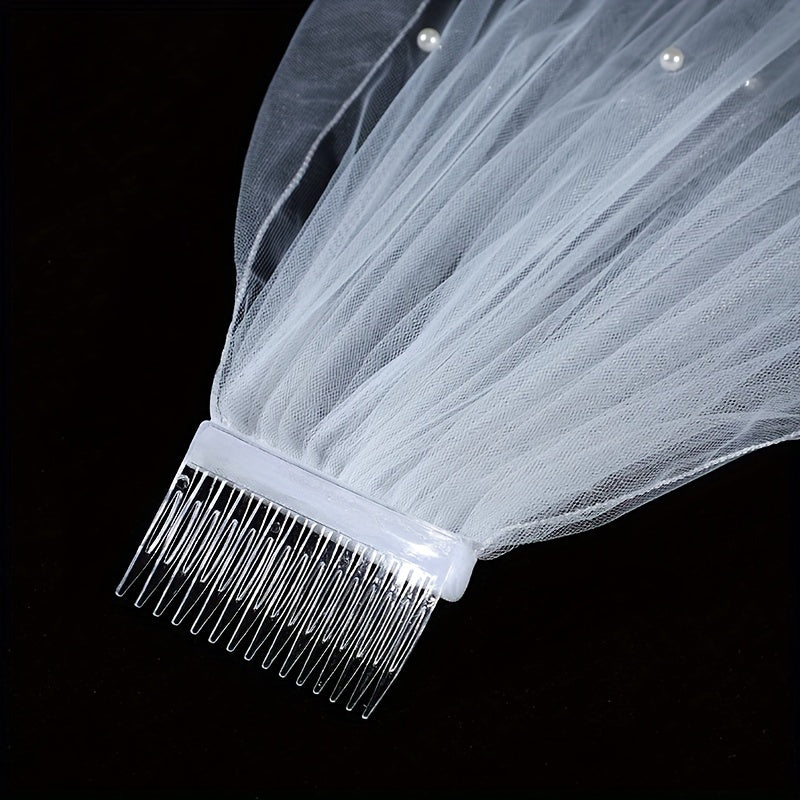 Bridal Veil with Simulated Pearl Embellishments for Wedding Ceremonies