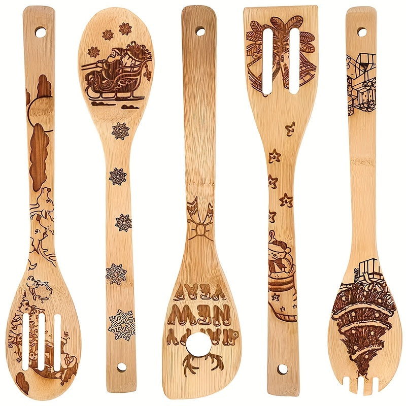 5pcs Bamboo Halloween Kitchen Utensils Set - Non-stick Cooking Tools