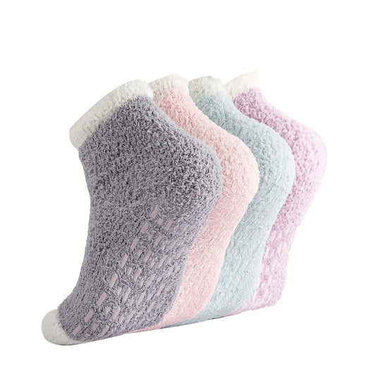 4 Pairs Thick Fuzzy Socks Soft Warm Fluffy Floor Socks Women's Stockings