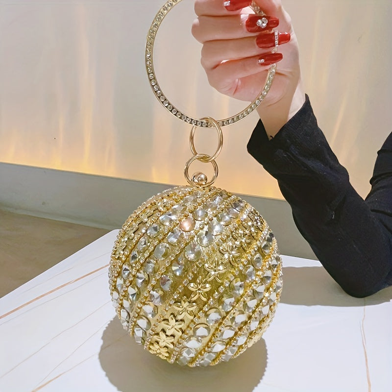 Flower Rhinestone Clutch Purse Mini Round Handbags for Women