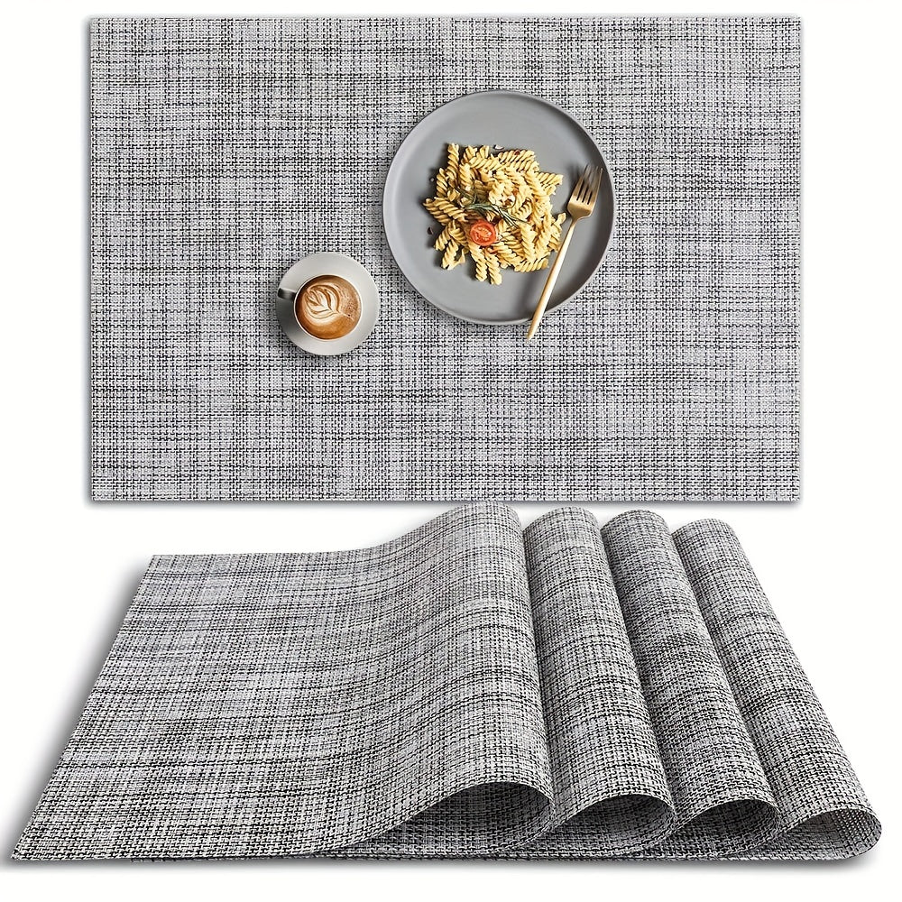 4pcs PVC Placemats Non Slip Washable Vinyl Placemats Style Plaid Pads