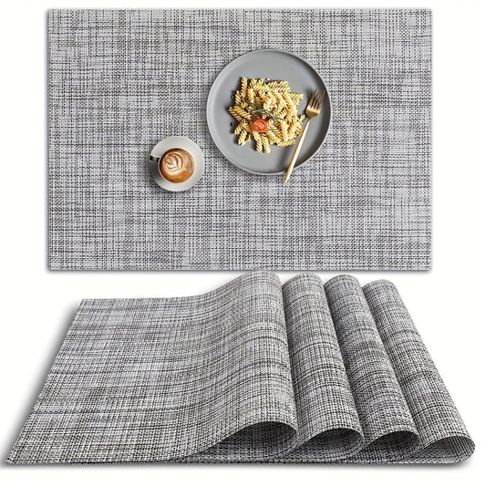 4pcs PVC Placemats Non Slip Washable Vinyl Placemats Style Plaid Pads