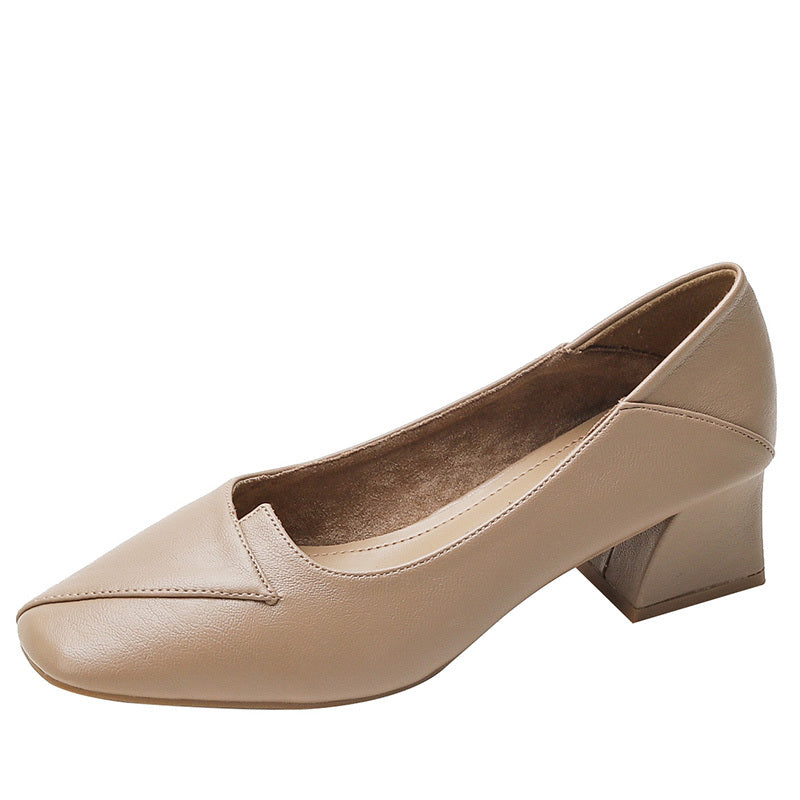Women's Chunky Heel Square Toe Pumps Soft Sole Slip On Shoes
