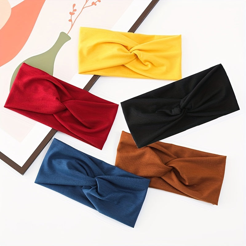 Solid Elastic Sports Headband Wide Brim Knotted Sweat Absorbent Headband
