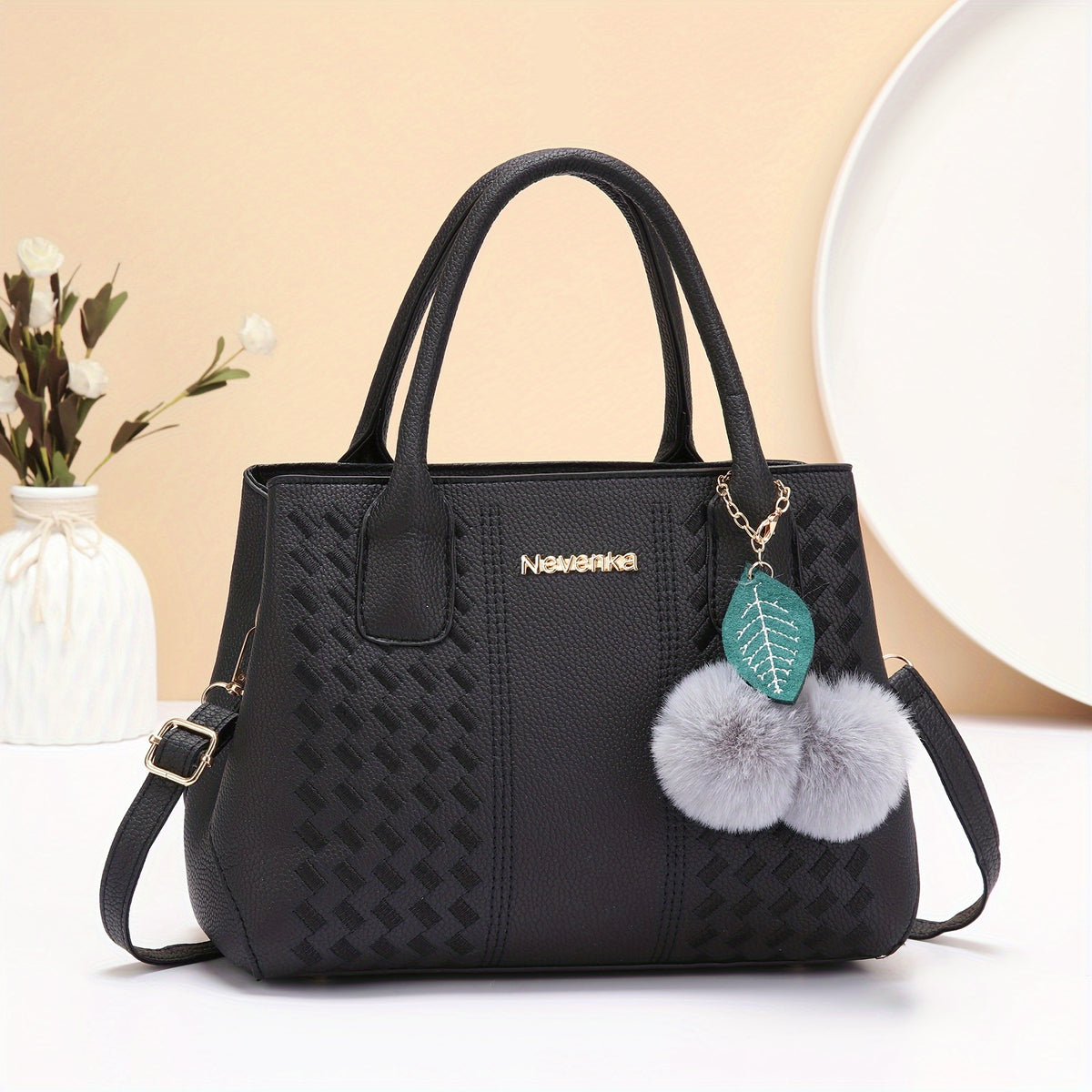 Plaid Tote Bag for Women with Adjustable Strap and Zipper Closure