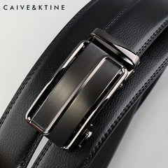 Caivektine Men's Cowhide Casual Leather Belt with Automatic Buckle