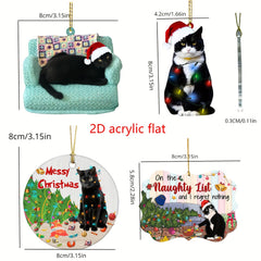Christmas Tree And Cat Hanging Keychain Pendant Ornament Gift