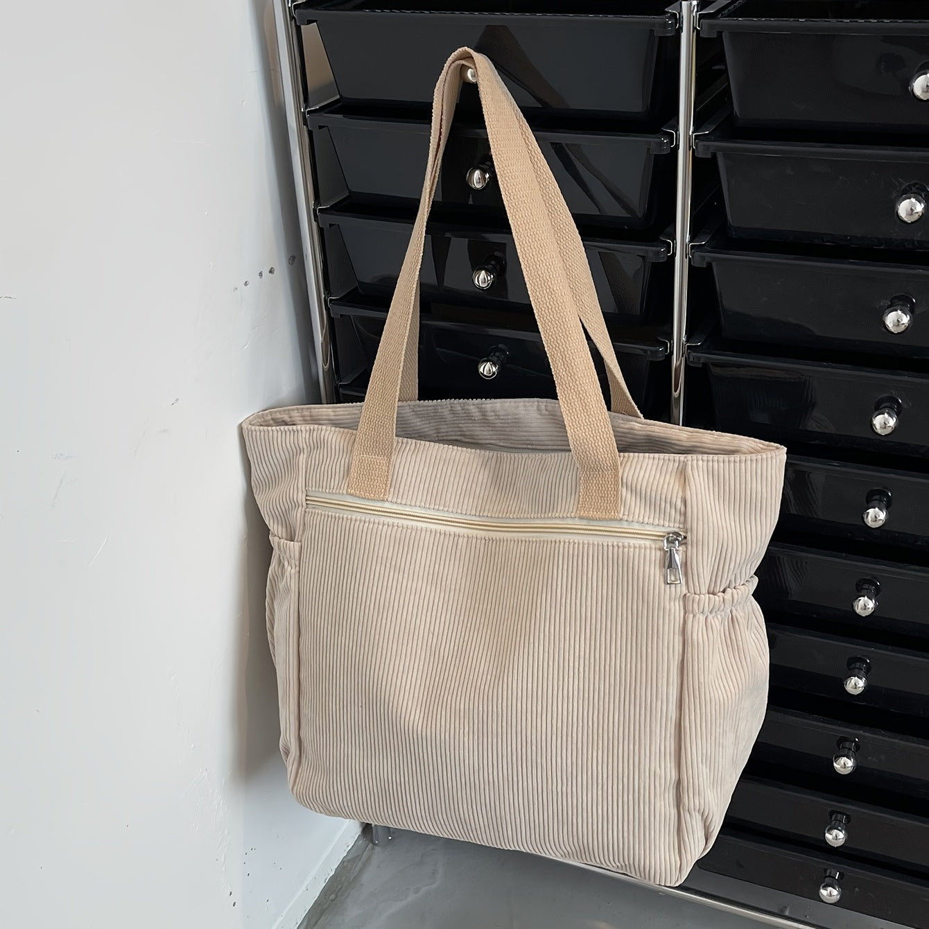 Corduroy Tote Bag Large Capacity Lightweight Shoulder Shopper Bag