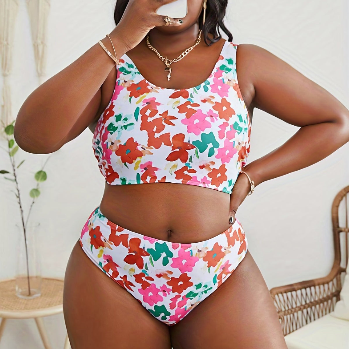  Floral Print Tank Top & Underwear Swimsuit Set