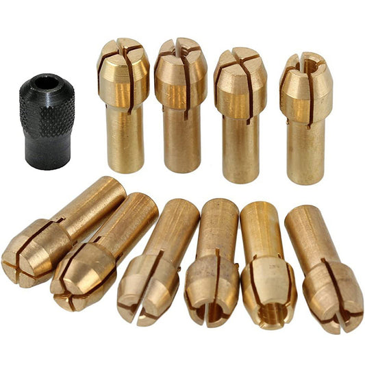 11pcs Brass Collet Set Rotary Tool 0.5-3.2mm Replacement Nut Quick Change Drill