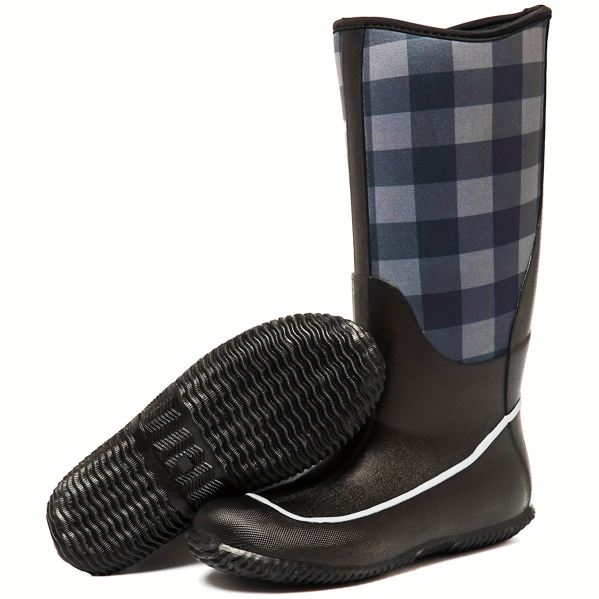 Women's Plaid Print Rain Boots Waterproof Non-slip Outdoor Shoes