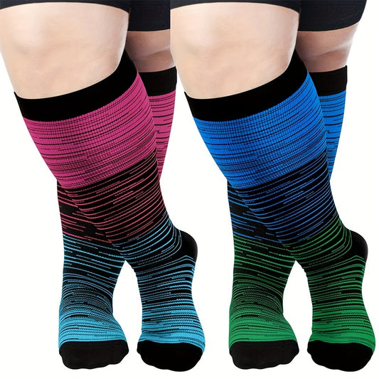 2 Pairs Plus Size Compression Socks Wide Calf 20-30 MmHg