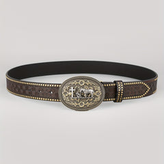 Dark Brown Men's Vintage Western Cowboy PU Leather Belt