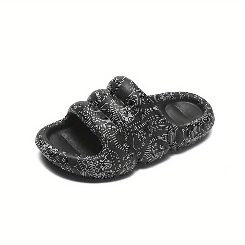 Men's Graffiti Print Platform Slides Cloud Slides