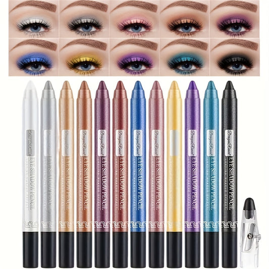 12 Colors Eyeshadow Pen Pearly Shimmer Glitter Waterproof Eyeliner