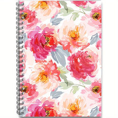 Watercolor Spiral Notebook Pink Peach Flower Lined Pages