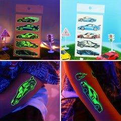 10 Sheets Glow in The Dark Racing Vehicles Temporary Tattoos