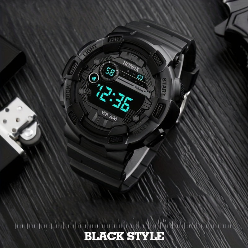 Teen Casual LED Digital Watch Silicone Band Multifunctional Electronic Gift