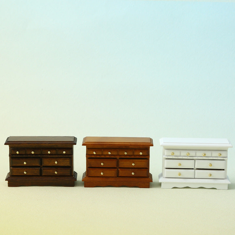 1:16 Dollhouse Furniture Wooden Cabinet w/ 3 Drawers & Golden Knobs