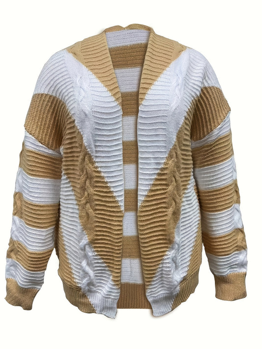  Casual Cardigan Women's Plus Stripe Long Sleeve Open Front Knit