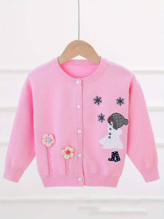 Girls' Embroidery Button Down Knit Cardigan Sweater