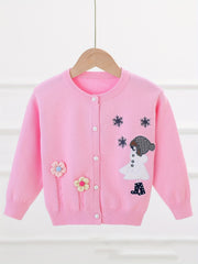 Girls' Embroidery Button Down Knit Cardigan Sweater