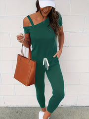 Cold Shoulder Drawstring Jumpsuit for Spring & Fall