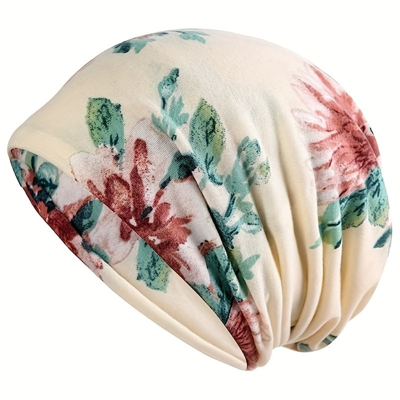 Vintage Floral Print Beanie Cap Breathable Skull Hat Women Chemo Hats