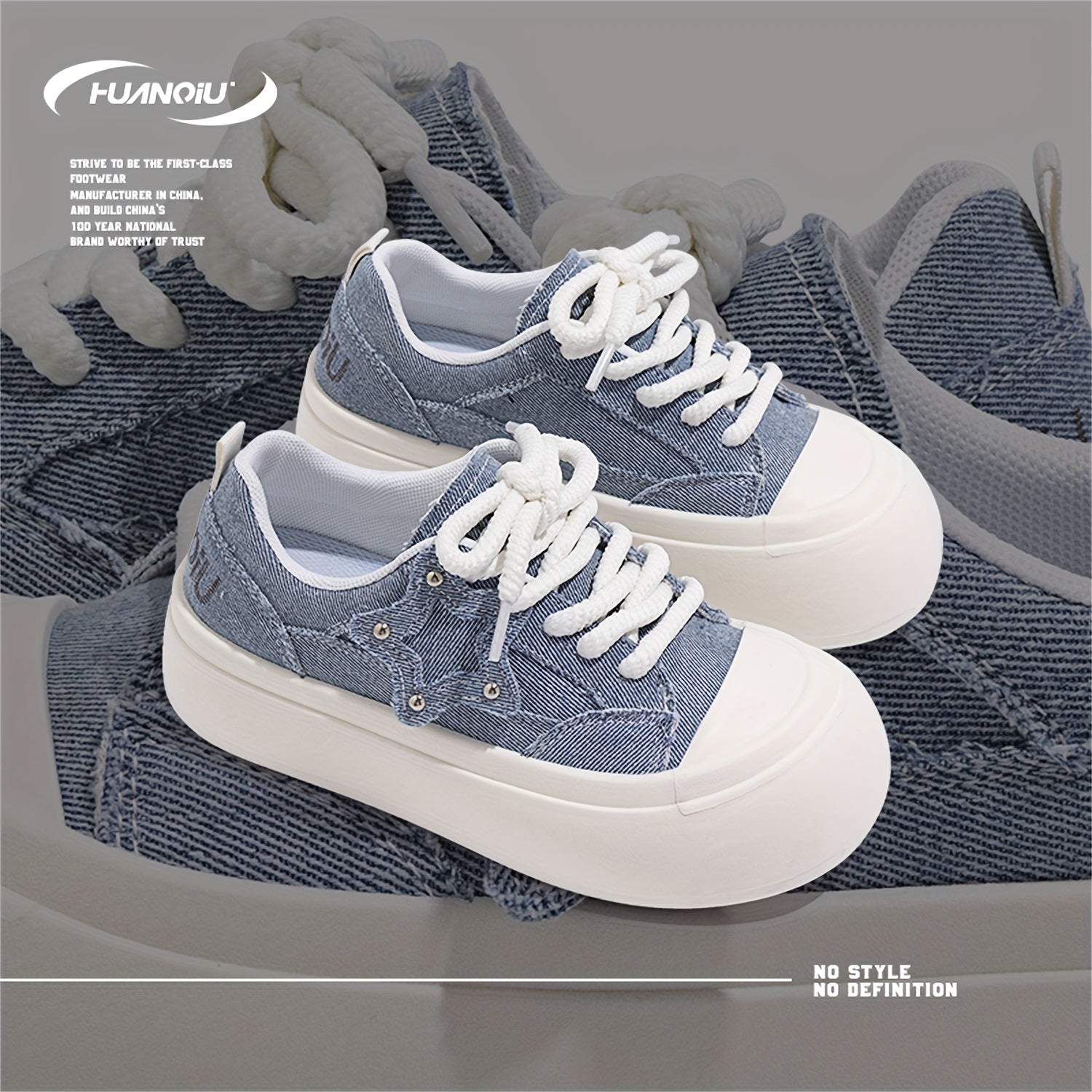HUANQIU Star Decor Lace-up Low Skate Shoes Platform Sports Sneakers