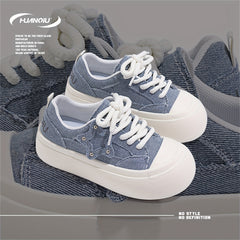 HUANQIU Star Decor Lace-up Low Skate Shoes Platform Sports Sneakers