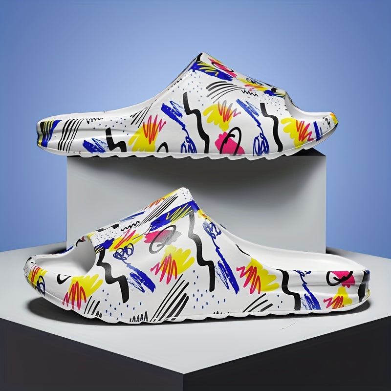 Men's Graphic Print Non Slip Platform Slides