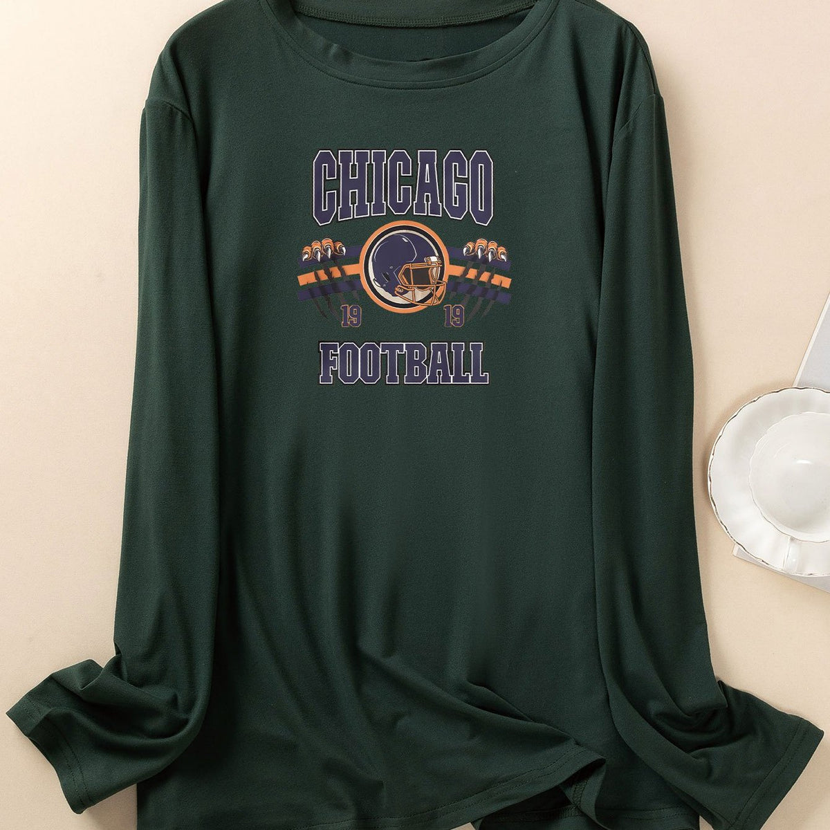 Women's Plus Size Rugby Helmet Print Long Sleeve Lounge Top