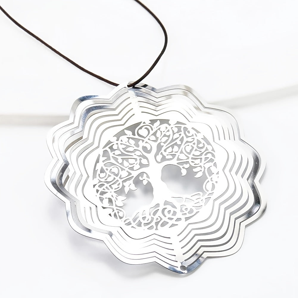 Tree of Life Rotating Wind Chime Pendant with Sunflower Laser Cut