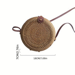 Boho Style Round Rattan Woven Bag Square Beach Straw Crossbody Purse