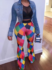  Geo Print Flared Leg High Waist Y2K Pants