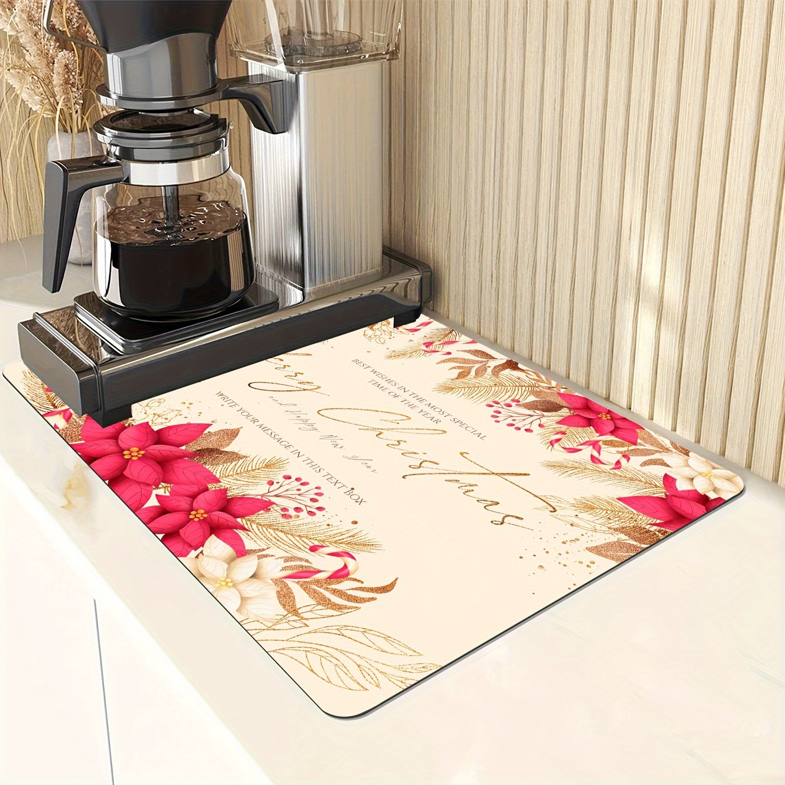 Christmas Printed Drying Mat Non-slip Absorbent Rubber Drainage Mat