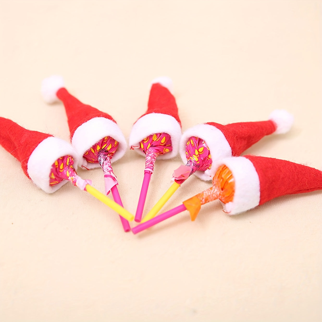 10pcs Christmas Lollipop Hat Non-woven Mini Christmas Hat Decorations