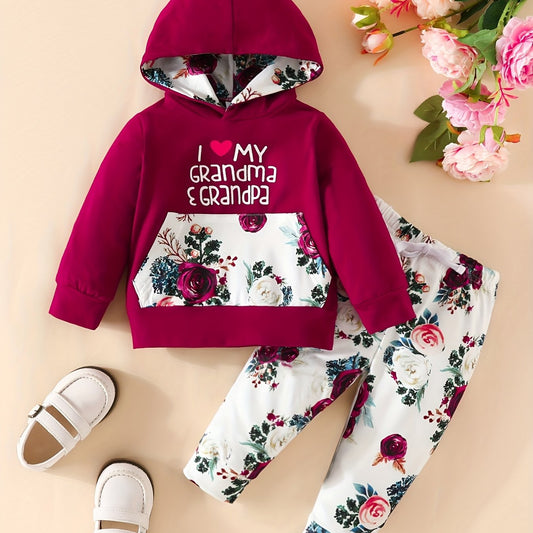 Kids Casual Outfit Love Grandma & Grandpa Hoodie & Trousers Set