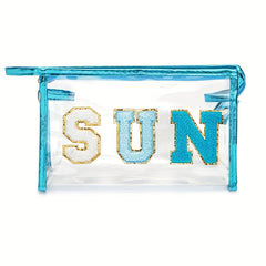 Preppy Transparent Patch SUN Varsity Letter Cosmetic Toiletry Bag