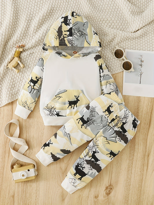 Toddler Baby Boys Deer Printed Hoodie and Pants Christmas Outfits