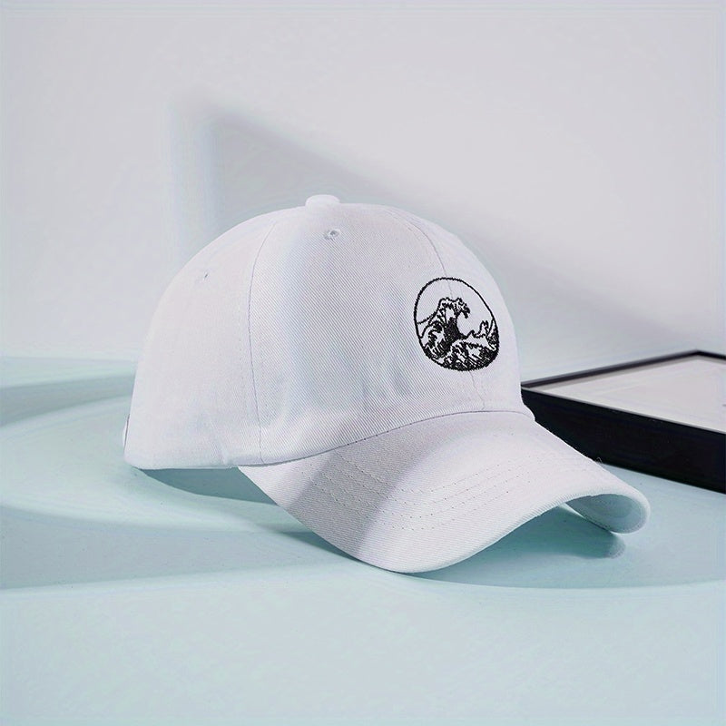 Wave Embroidery Baseball Cap Vintage Washed Distressed Dad Hat