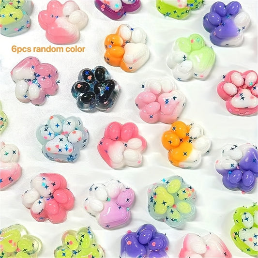 6pcs Mixed Cat Paw Soft Textured Toy Glitter Colorful Durable