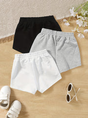 Girls Solid Elastic Waist Sports Track Shorts